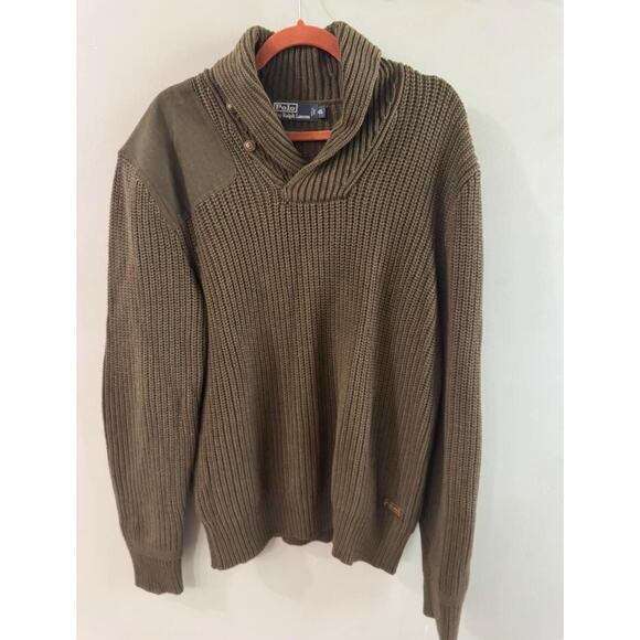 VTG Polo Ralph Lauren Sweater Green Shawl Collar Elbow Patch Pullover Hunting XL - Picture 1 of 5